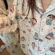 Crayon Shin-chan Cloud Cotton Pyjamas Women Long Sleeve Sleepwear For Woman Soft Pajama Set Baju Tid
