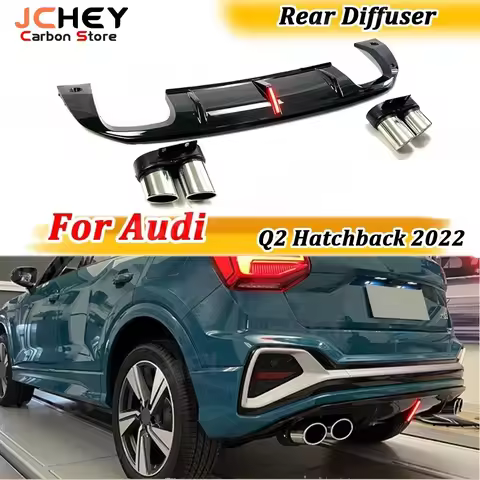 for Audi Q2 Hatchback 2022 ABS Gloss Black Rear Bumper Lip Diffuser Spoiler With And Exhaust Tips Bo