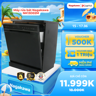 Máy rửa bát Nagakawa NK13D02M dung tích 13-14 bộ bát đĩa 6 chương trình rửa tiện tích hiệu quả tiệt