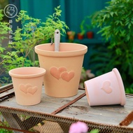 Garden Simple Decoration Family Flowerpot ins Style Pottery Pot Love Breathable Pot Red Pottery Pot 