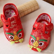 MHBaby Handmade Red Soft Bottom Onitsuka Tiger Shoes Baby 100 Days Five Poison Cloth Shoes Full Moon Pig Head Pumps Non