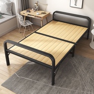 Folding Bed Solid Wood Bed Board Household Simple Double Nap Accompanying Bed Metal Reinforced Single Bed Steel Frame Iron-Wood Beds