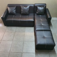 L shape black leather sofa set uratex foam