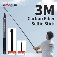 For Insta360/DJI/GoPro 3-meter carbon fiber invisible selfie stick extension pole camera accessories