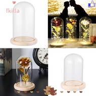 FKILLA Glass cloche Plants Fairy Lights Transparent Bottle Glass Vase Jar Wooden base