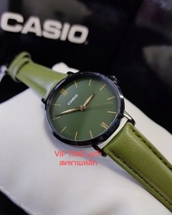 CASIO นาฬิกาข้อมือผู้หญิง สายหนัง สีเขียว LTP-VT02 รุ่น LTP-VT02BL-3A