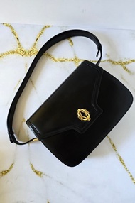 絕版古董包 Gucci 雙麻花旋轉扣黑金翻蓋包 斜背包 側背包 單肩包