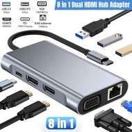 Type-c智慧擴充座 八合一雙HDMI+VGA+USB拓展集線器 HUB [平行進口]