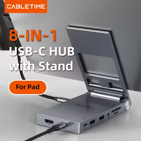 CABLETIME 8 IN 1 USB C Hub Stand Dock Foldable Stand HDMI 4K 60Hz PD100W USB C HUB For IPad Pro Andr