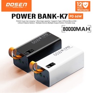 DOSEN Power Bank K7 Fast Charging Four USB Portable Digital Display Black White(PD66W/10000mAh-80000