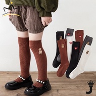 JK Autumn Winter Warm Baby Girls Knee High Sock Cute Bear Embroidery Soft Cotton Kids Calf Socks Cas
