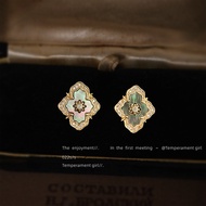 French Retro Real Shell Micro-Inlaid Zircon Plated 14K Fashion High-End Feeling 925 Silver Needle Ea