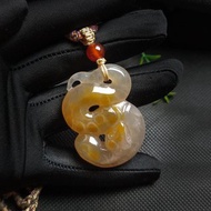 漸變果凍橘 珊瑚玉吊墜項鏈 高冰玉化手雕生肖蛇 檸檬片 智慧靈動