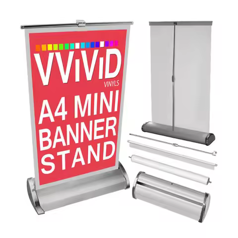 A3/A4 Mini Roll Up Display Banner Stand Exhibition Trade Show For Office Desk Table Easy to Install 
