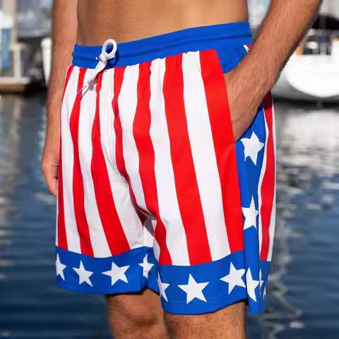 USA Flag Shorts American Stars Stripes Rocky Balboa Hearts on Fire Retro Board Shorts Gym Beach Swim