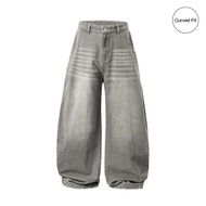 Double 7 Baggy Washed Curved Denim Jeans (Light Grey)