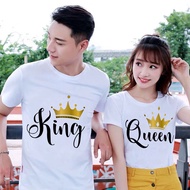 เสื้อยืดคู่พิมพ์ลาย Queen KING Crown เสื้อยืดคู่รักแขนสั้นคอกลมทรงหลวมสำหรับผู้หญิงเสื้อยืดแฟชั่น