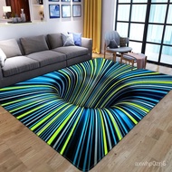 WJ3dThree-Dimensional Dizziness Living Room Illusion Trap Carpet Black and White Crystal Velvet Square Bedroom Floor Mat