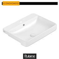 [ RUBINE ] RIFF 59M Semi-Recessed Hand-wash Basin, GLOSSY WHITE FINISH  With mixer hole &amp; overflow 590 x 465 x 160mm