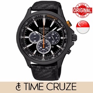 [Time Cruze] Seiko SSC499 Solar Chronograph Tachymeter Leather Strap Black Dial Men Watch SSC499P1 SSC499P