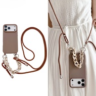 Crossbody Lanyard Marble Acrylic Chain Soft Phone Case For iPhone 15 16 17 Pro Max Plus 16E 17E 17 A