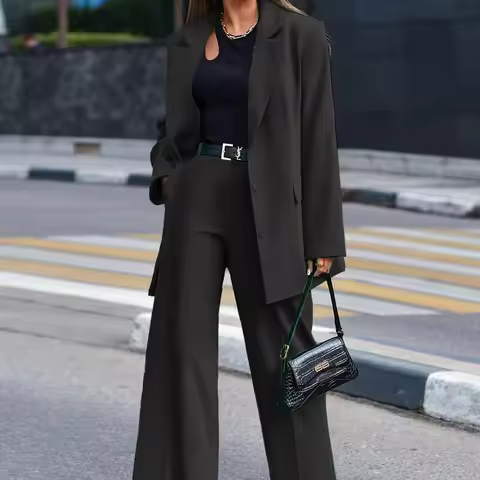 Office Business Suit Outfits Autumn Jacket Blazer Casual Wide Leg Pants Two-piece Fashion Women's Tr
