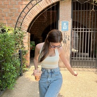 lovelovemeshop เสื้อคล้องคอ ครอปคล้องคอ เสื้อคอเหลี่ยม!!!รุ่นมีฟองน้ำค่ะ!!! ผ้าเรยอน2ชั้น ‼️‼️ ทะเล 