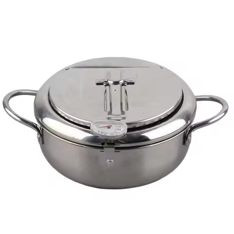 Stainless Steel Deep Fryer Pot with Lid with Thermometer Tempura Pot Easy to Clean 20cm / 7.9in Fryi