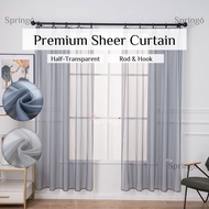 W: Sheer Lace Curtain Translucent Semi-shading Raya Curtain Langsir Raya Living Room Bedroom Kitchen Door Premium Curtain White Grey Install With Hook or Eyelet Type Ready Stock RCW