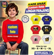 KAOS LENGAN PANJANG CUSTOM FOTO ANAK  ZASKIDS Free Cetak Nama/Tulisan gambar suka-suka