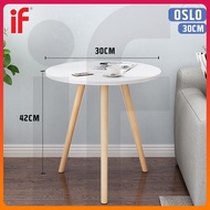 IF Oslo Simple Modern Magazine Round Coffee Table Side Table ( Matt White Table Top + Natural Wood Legs )