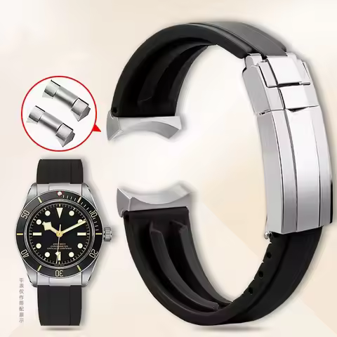 High Quality Soft Rubber Strap for Tudor 39mm 1958 BB58 Black Bay Panda Pro Black Shield Watchband S