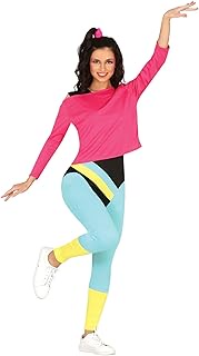 FIESTAS GUIRCA 80s Workout Aerobics Costume - 80s Sports Outfit with Pink Top and Multicoloured Trai