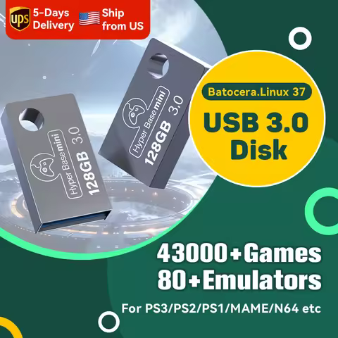 128GB Portable USB 3.0 Disk Batocera 37.linux System with 43000+ Retro Games 70+ Emulators for PS3/P
