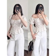 Cute square neck shirt with cute floral print HOA8