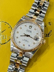 🌈🌈新返貨啦🌈🌈💛💎原裝銀布紋鑽石字面💎💛18K黃金圈 34mm 淨錶❤️❤️Tudor Prince Date 74033 連原裝Tudor 18K金鋼帶❤️❤️BW1714(旺角洗衣街店）