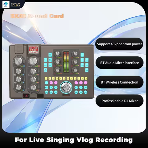 SK80 Sound Card Bluetooth Audio Mixer Interface professionale DJ Mixer Effects Voice Changer For Liv
