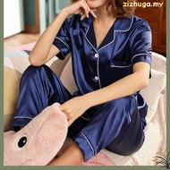 M-5XL Women Sexy Silk Satin Pyjamas Set Short Sleeve Sleepwear Pajamas Suit Buja Tidur