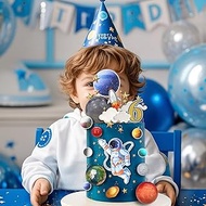 33 PCS Space Theme Cake Topper Happy 6th Birthday Astronaut Planet Cake Decorations Set for Kids Boy