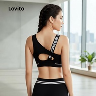 Lovito Bra Sukan Pita Kontras Sukan Push Up Sokongan Tinggi Bernafas Yoga Berlari LNL95370
