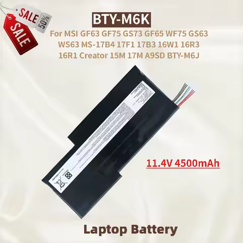 Laptop Battery BTY-M6K 11.4V 4500mAh For MSI WF75 GS63 GF63 GF75 GS73 GF65 WS63 MS-17B4 17F1 16R3 17