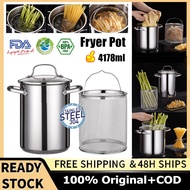 High Kitchen Pot With Basket Small Pot Fryer Deep Pot 16cm 304 Stainless Steel Pot Frying Pan Cookware [Ready Stock + 100% Original]