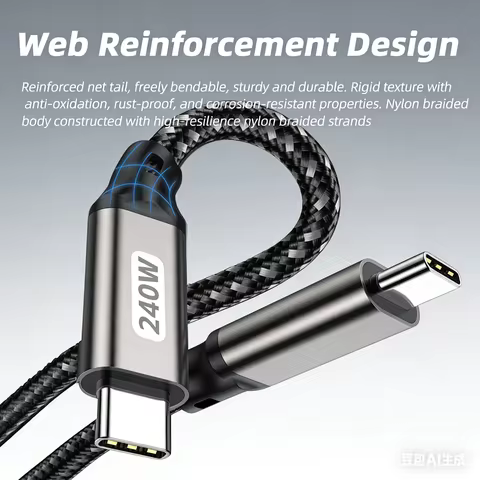 PD 3.1 480Mbps Type C to C Cable 240W USB 48V/5A Fast Charging Data Transfer USB C for Macbook Air P