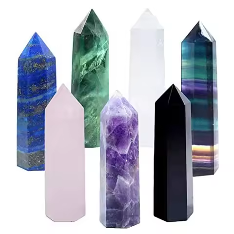 Natural Stone and Crystals Point Wand Witchcraft Hexagonal Prism Obelisk Amethyst Fluorite Mineral S