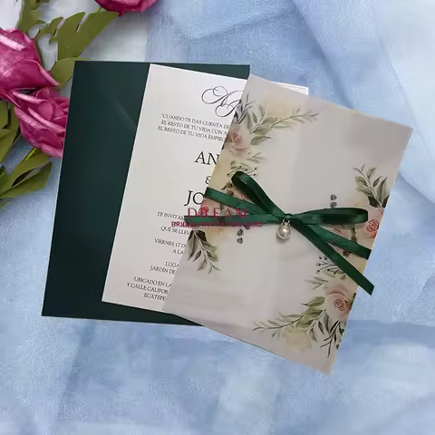 20Set Flower Semi-Transparent Wedding Invitation Set For With Blank Insert Envelope And Ribbon Union