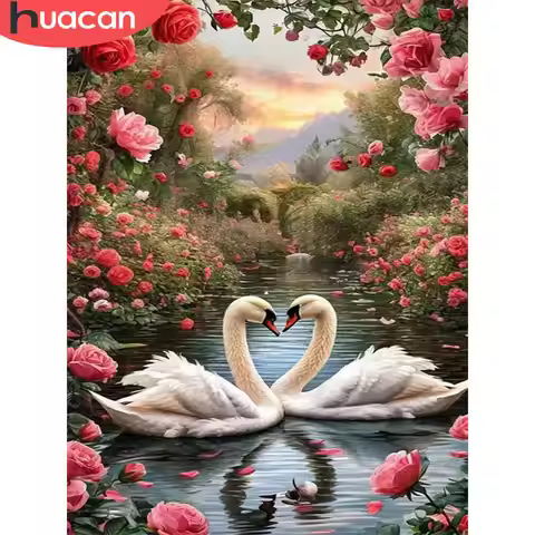 Huacan 5D Diy Diamond Painting Swan Animal Full Square Round Diamond Embroidery Diamond Mosaic Rose 