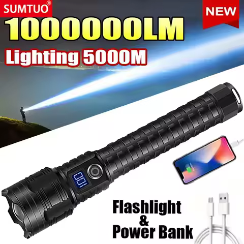 2025New 12000mAh White Laser Flashlights 1000000LM Ultra Powerful Flashlight Zoom USB Rechargeable L