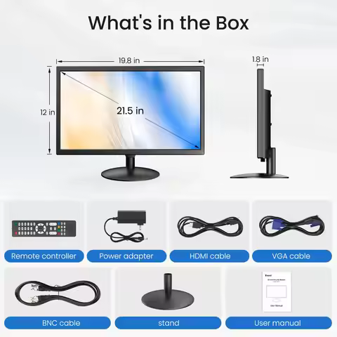 EYOYO 22 Inch Desktop Security Camera Monitor 1080P FHD 75Hz LED Screen With Speakers HDMI VGA AV BN