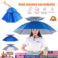 READY STOCK 95cm Umbrella Hat RainProof Fishman hat Head-Mounted Umbrella SunProof hiking payung kep