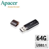 Apacer宇瞻 AH25B 時尚金屬 USB 3.1高速隨身碟-霧面黑 64GB